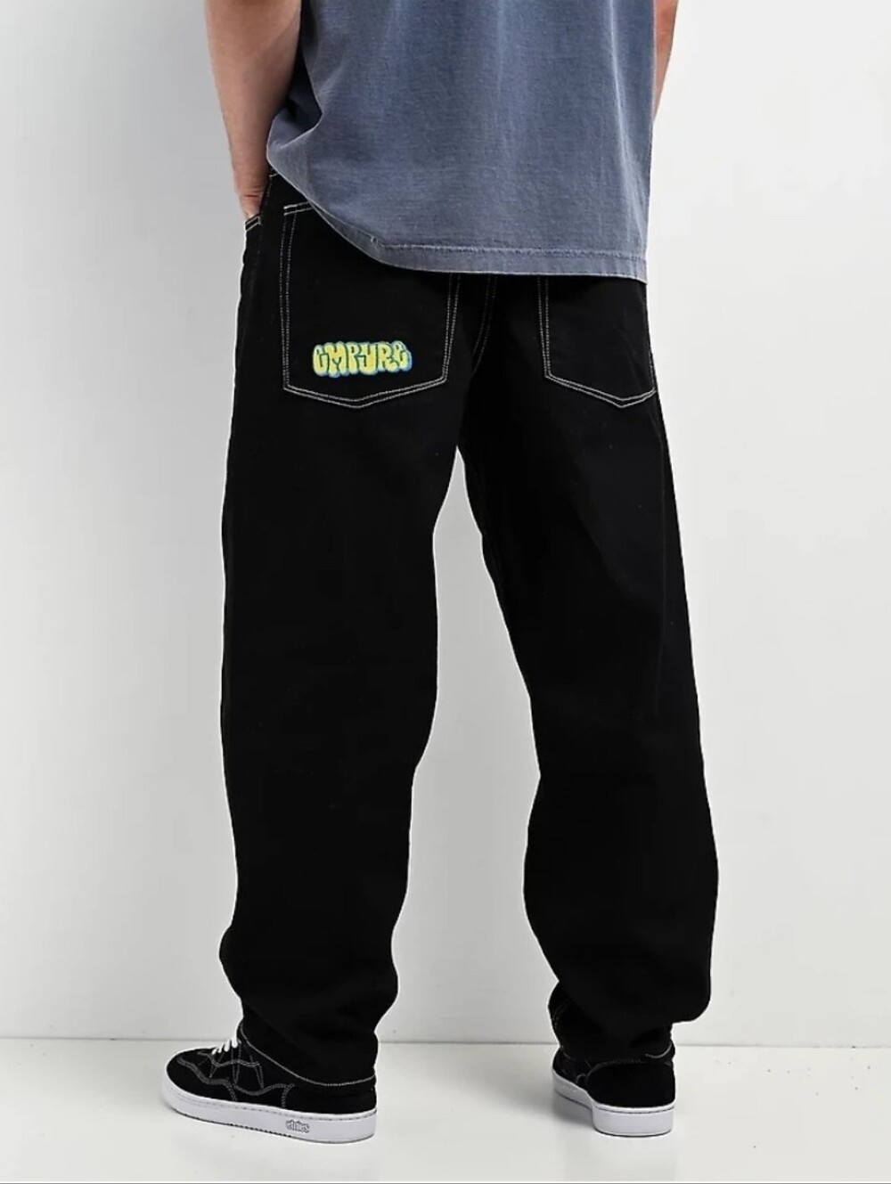 Empyre Black Baggy Jeans Size 36 Contrast Stitch Streetwear Skater Loose Fit EU